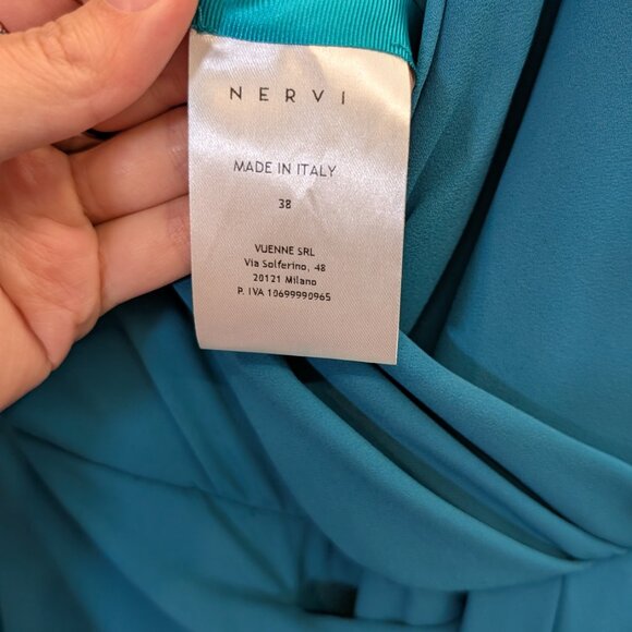 NWT Nervi Pami Teal Mini Dress with Sequin & Ostrich Feather Cuffs - Picture 6 of 12